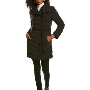 TAHARI WOMENS ASYMMETRICAL PUFFER COAT M BLACK❤️